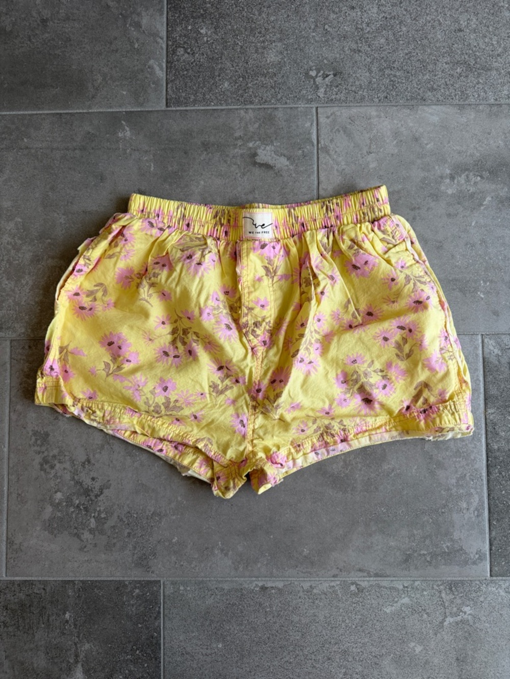 Free People High Waist Yellow Floral Shorts